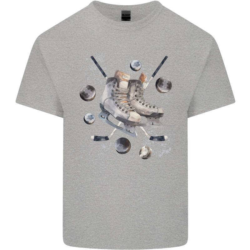Ice Hockey Boots Stick & Pucks Kids T-Shirt Childrens Sports Grey