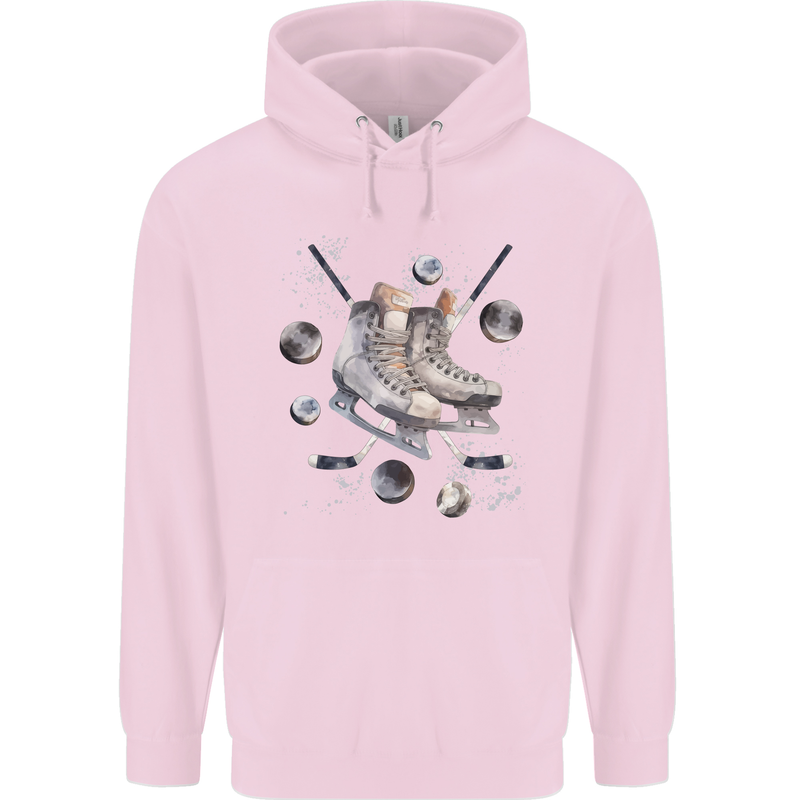 Ice Hockey Boots Stick & Pucks Mens 80% Cotton Hoodie Light Pink