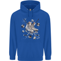 Ice Hockey Boots Stick & Pucks Mens 80% Cotton Hoodie Royal Blue
