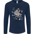 Ice Hockey Boots Stick & Pucks Mens Long Sleeve T-Shirt Navy Blue