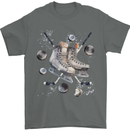 Ice Hockey Boots Stick & Pucks Mens T-Shirt 100% Cotton Charcoal