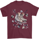 Ice Hockey Boots Stick & Pucks Mens T-Shirt 100% Cotton Maroon