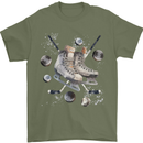 Ice Hockey Boots Stick & Pucks Mens T-Shirt 100% Cotton Military Green