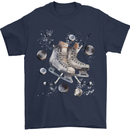 Ice Hockey Boots Stick & Pucks Mens T-Shirt 100% Cotton Navy Blue