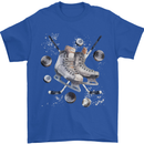 Ice Hockey Boots Stick & Pucks Mens T-Shirt 100% Cotton Royal Blue