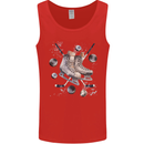 Ice Hockey Boots Stick & Pucks Mens Vest Tank Top Red
