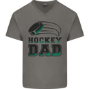 Ice Hockey Dad Fathers Day Mens V-Neck Cotton T-Shirt Charcoal