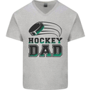 Ice Hockey Dad Fathers Day Mens V-Neck Cotton T-Shirt Sports Grey