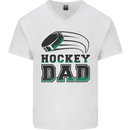 Ice Hockey Dad Fathers Day Mens V-Neck Cotton T-Shirt White