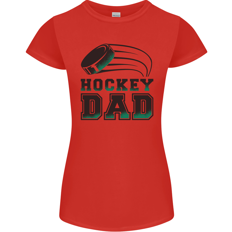Ice Hockey Dad Fathers Day Womens Petite Cut T-Shirt Red