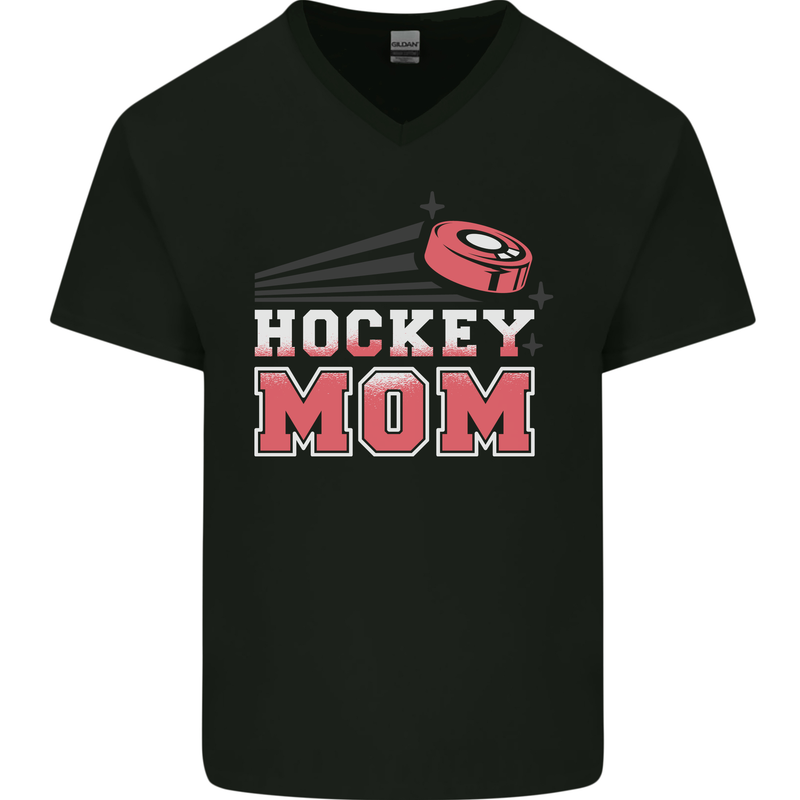 Ice Hockey Mum Mothers Day Mens V-Neck Cotton T-Shirt Black