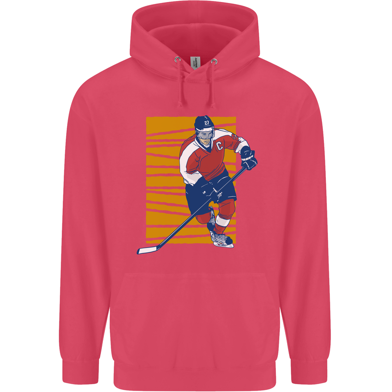 Ice Hockey Player Childrens Kids Hoodie Heliconia