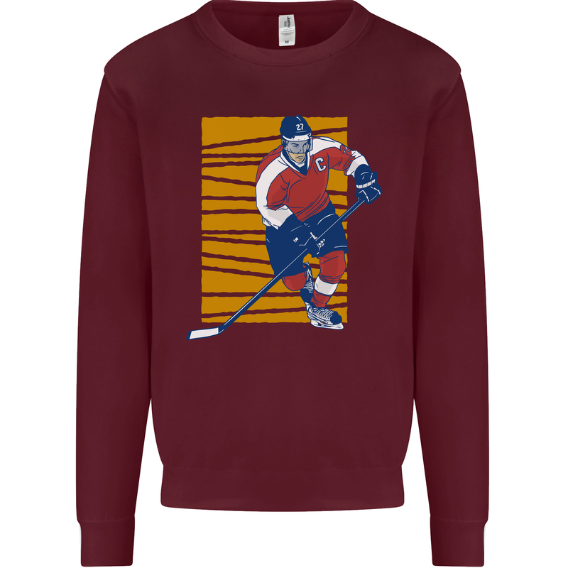 Ice Hockey Player Kids Sweatshirt Jumper Maroon