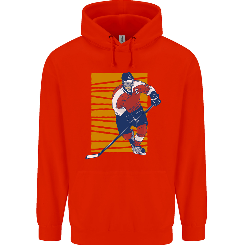 Ice Hockey Player Mens 80% Cotton Hoodie Bright Red