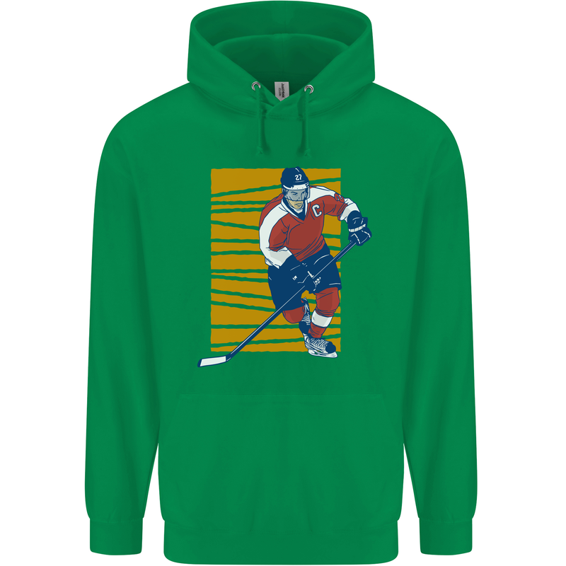 Ice Hockey Player Mens 80% Cotton Hoodie Irish Green