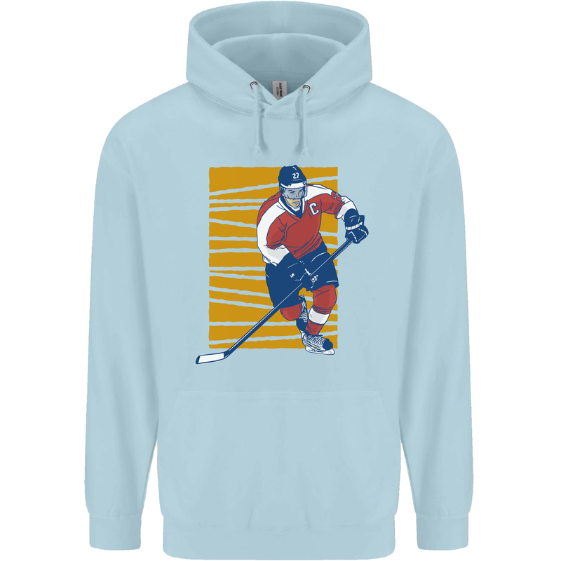 Ice Hockey Player Mens 80% Cotton Hoodie Light Blue