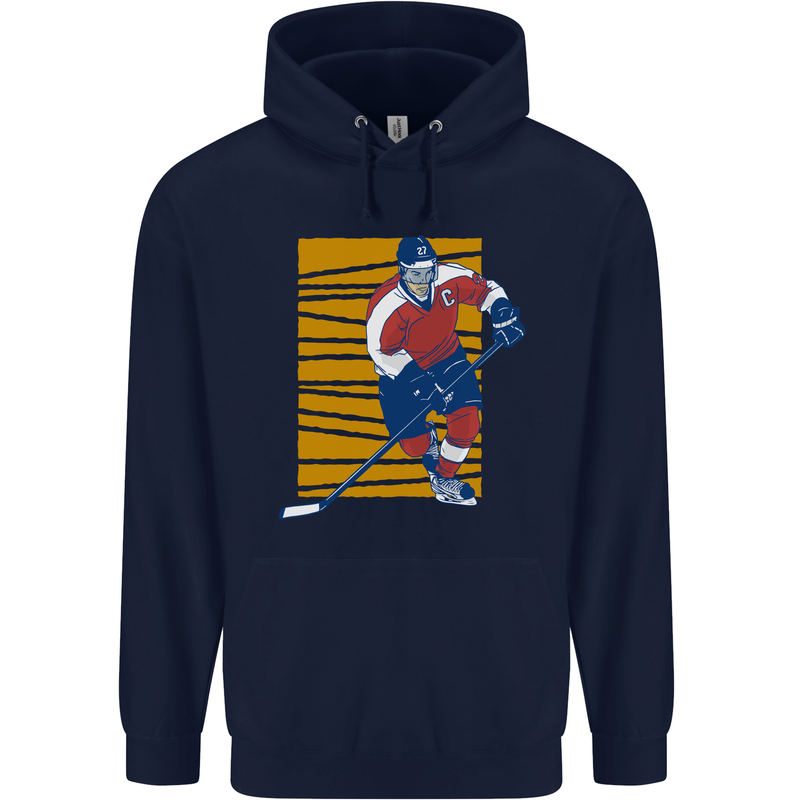 Ice Hockey Player Mens 80% Cotton Hoodie Navy Blue