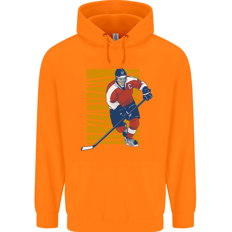 Ice Hockey Player Mens 80% Cotton Hoodie Orange