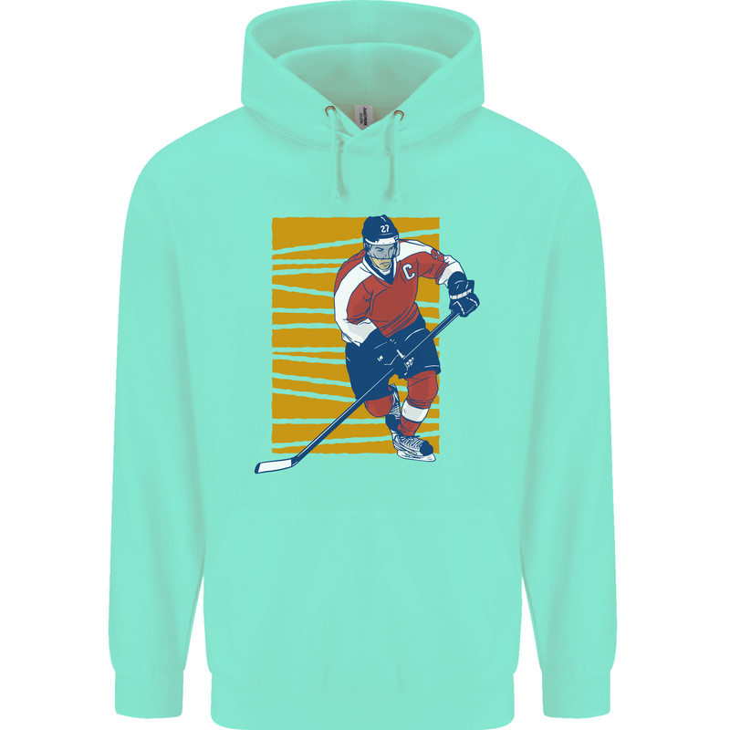 Ice Hockey Player Mens 80% Cotton Hoodie Peppermint