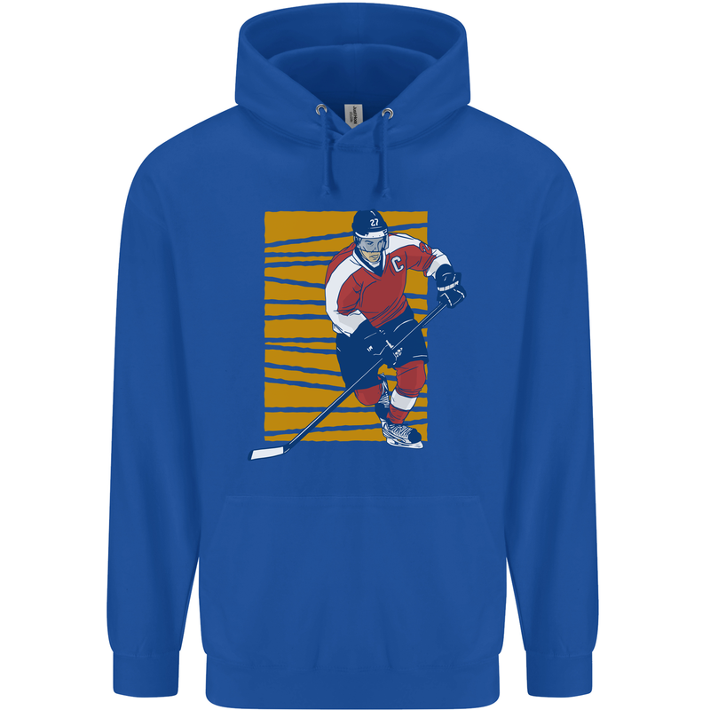 Ice Hockey Player Mens 80% Cotton Hoodie Royal Blue