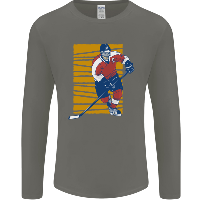 Ice Hockey Player Mens Long Sleeve T-Shirt Charcoal