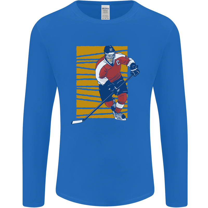 Ice Hockey Player Mens Long Sleeve T-Shirt Royal Blue