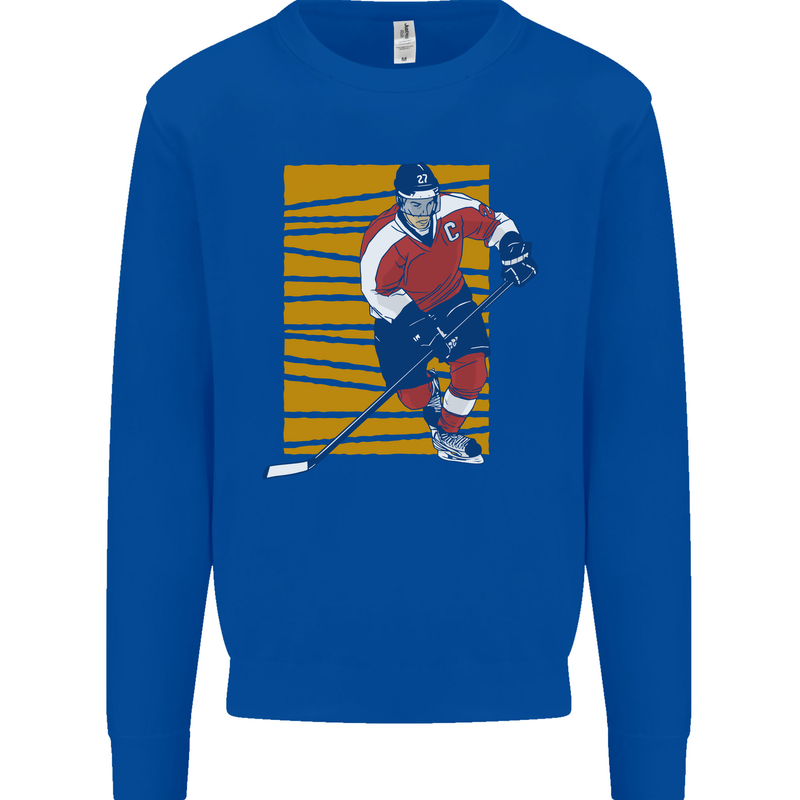 Ice Hockey Player Mens Sweatshirt Jumper Royal Blue