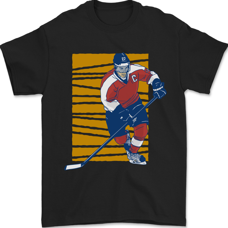 Ice Hockey Player Mens T-Shirt 100% Cotton Black