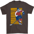 Ice Hockey Player Mens T-Shirt 100% Cotton Dark Chocolate