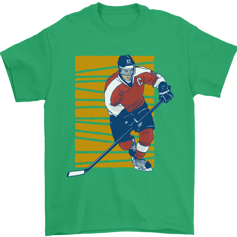 Ice Hockey Player Mens T-Shirt 100% Cotton Irish Green