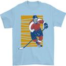 Ice Hockey Player Mens T-Shirt 100% Cotton Light Blue