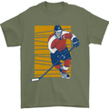 Ice Hockey Player Mens T-Shirt 100% Cotton Military Green