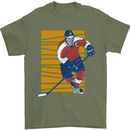 Ice Hockey Player Mens T-Shirt 100% Cotton Military Green