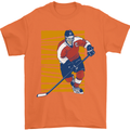 Ice Hockey Player Mens T-Shirt 100% Cotton Orange