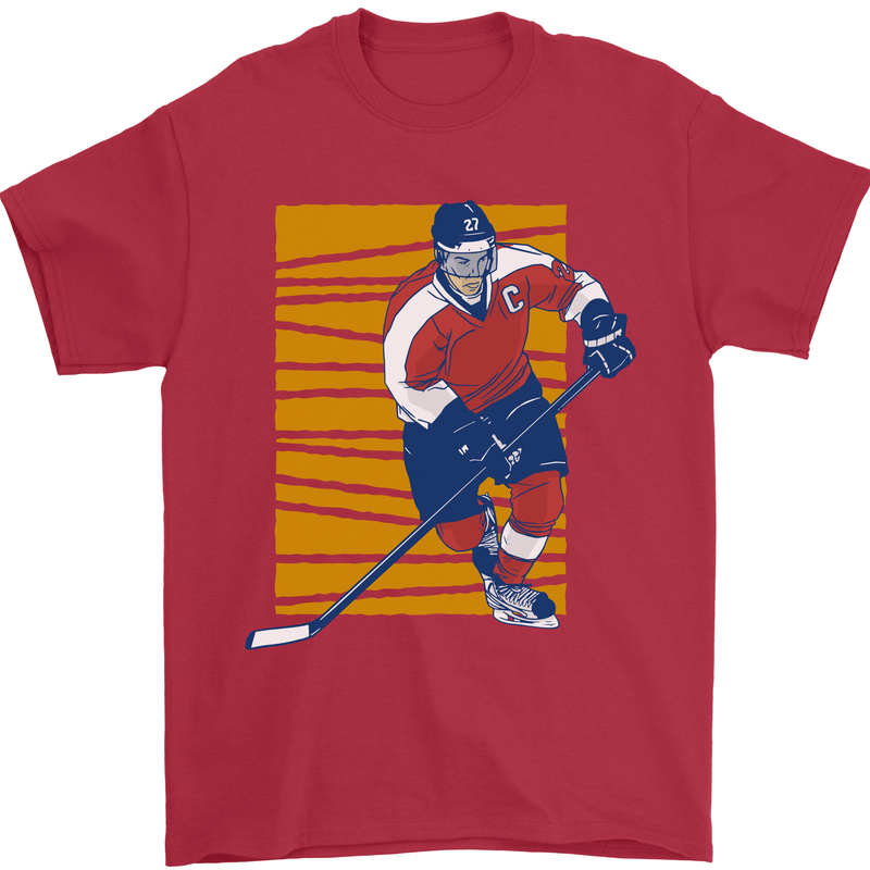 Ice Hockey Player Mens T-Shirt 100% Cotton Red