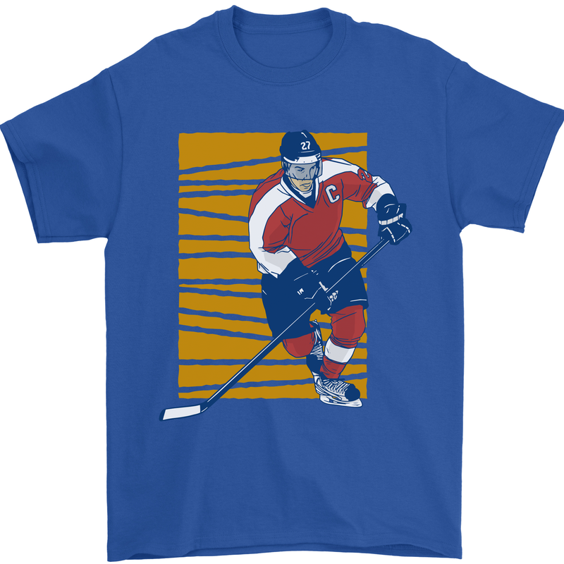 Ice Hockey Player Mens T-Shirt 100% Cotton Royal Blue