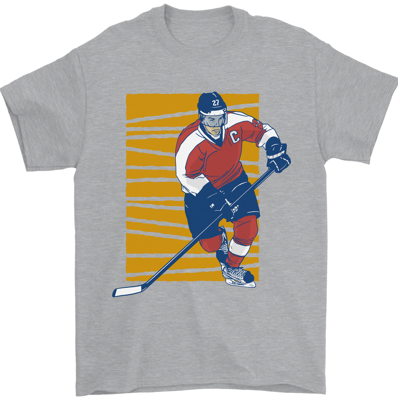Ice Hockey Player Mens T-Shirt 100% Cotton Sports Grey