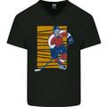 Ice Hockey Player Mens V-Neck Cotton T-Shirt Black