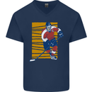 Ice Hockey Player Mens V-Neck Cotton T-Shirt Navy Blue