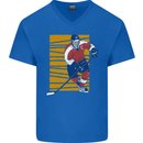 Ice Hockey Player Mens V-Neck Cotton T-Shirt Royal Blue