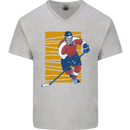 Ice Hockey Player Mens V-Neck Cotton T-Shirt Sports Grey