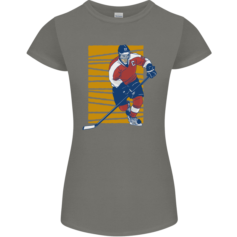 Ice Hockey Player Womens Petite Cut T-Shirt Charcoal