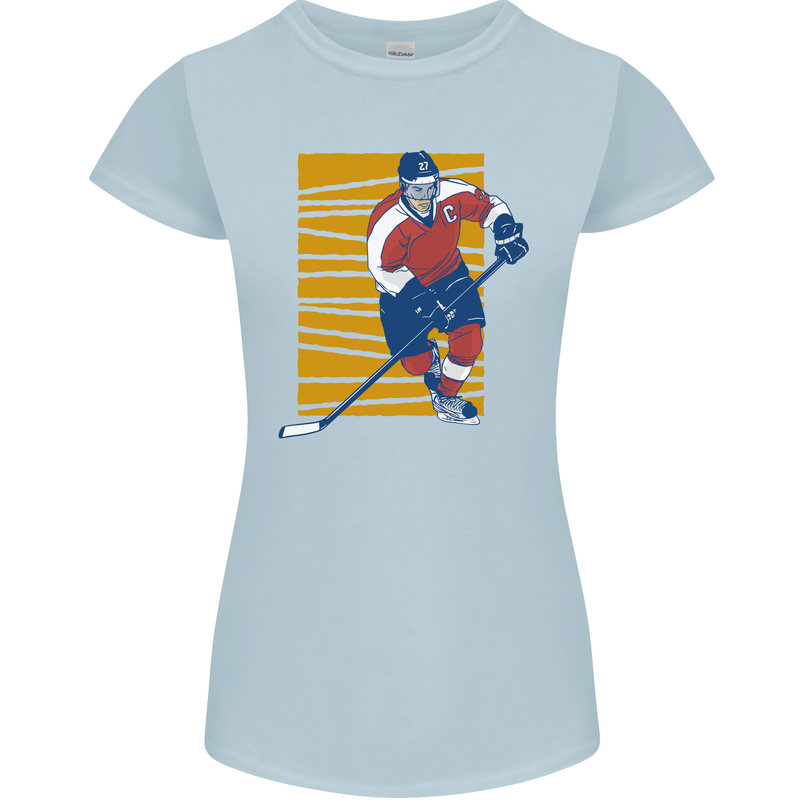 Ice Hockey Player Womens Petite Cut T-Shirt Light Blue