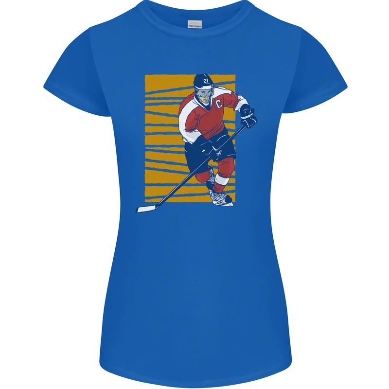 Ice Hockey Player Womens Petite Cut T-Shirt Royal Blue
