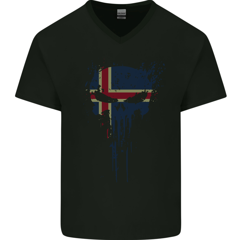 Iceland Skull Gym Training Bodybuilding Mens V-Neck Cotton T-Shirt Black