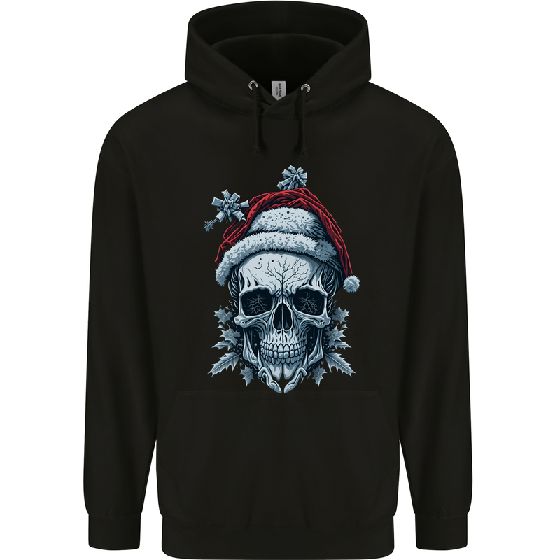 Icy Christmas Skull Wearing an Xmas Hat Childrens Kids Hoodie Black