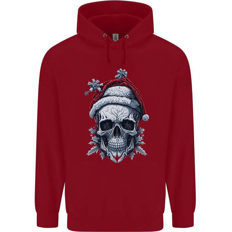 Icy Christmas Skull Wearing an Xmas Hat Childrens Kids Hoodie Red