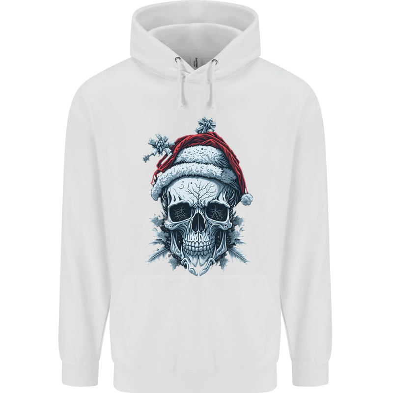 Icy Christmas Skull Wearing an Xmas Hat Childrens Kids Hoodie White