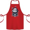 Icy Christmas Skull Wearing an Xmas Hat Cotton Apron 100% Organic Red