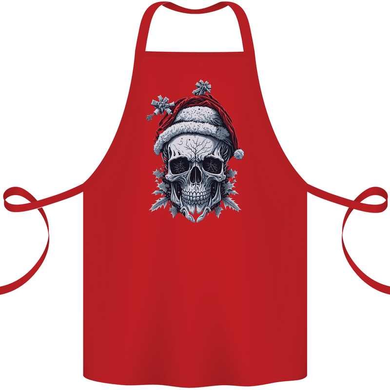 Icy Christmas Skull Wearing an Xmas Hat Cotton Apron 100% Organic Red